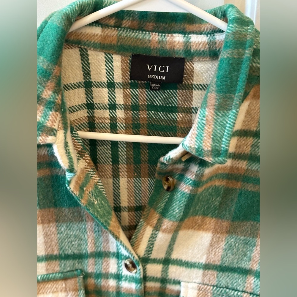 Vici Teal and Tan Plaid Shirt - Picture 2 of 5